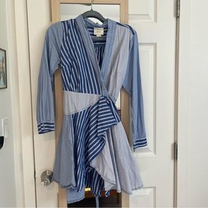 Maeve by Anthropologie blue striped multi-pattern wrap dress